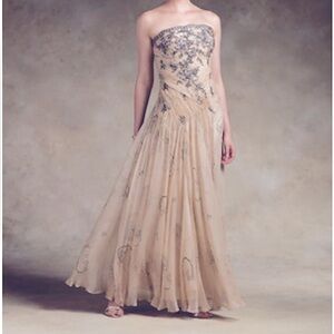 Rina diMontella Strapless Chiffon Gown in Cream and Silver, size 16W